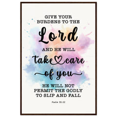 Minimalist Typography Framed Poster | Cast Your Burden On The Lord ~Psalm 55:22~ (5 Designs)