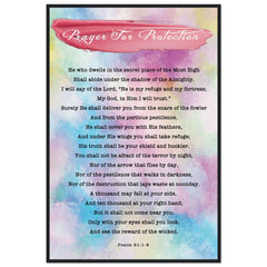 Museum-Quality Premium Wooden Framed Poster | Prayer for Protection ~Psalm 91:1-8~ (2 Designs - Watercolor)