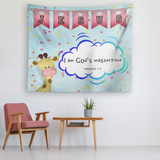 Uplifting Nursery & Kids Room Tapestry - I Am God's Masterpiece ~Ephesians 2:10~ (Design: Giraffe 2)