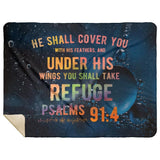 Bible Verses Premium Mink Sherpa Blanket - Take Refuge Under His Wings ~Psalm 91:4~ Design 2