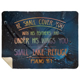 Bible Verses Premium Mink Sherpa Blanket - Take Refuge Under His Wings ~Psalm 91:4~ Design 3