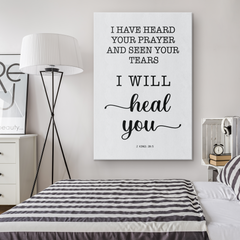 Minimalist Typography Framed Canvas - Surely I Will Heal You ~2 Kings 20:5~