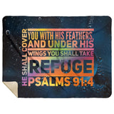 Bible Verses Premium Mink Sherpa Blanket - Take Refuge Under His Wings ~Psalm 91:4~ Design 5