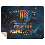 Bible Verses Premium Mink Sherpa Blanket - Take Refuge Under His Wings ~Psalm 91:4~ Design 6