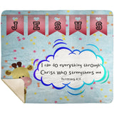 Hope Inspiring Kids Snuggly Blanket - Christ Strengthens Me ~Philippians 4:13~ (Design: Giraffe 2)