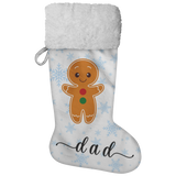 Personalised Name Fluffy Sherpa Lined Christmas Stocking - Gingerbread Man (Design: Blue Snowflake)