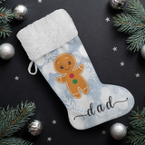 Personalised Name Fluffy Sherpa Lined Christmas Stocking - Gingerbread Man (Design: White Snowflake)