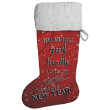 Fluffy Sherpa Lined Christmas Stocking - May You Have Good Health, Lots Of Happiness And A Great New Year (Design: Red)
