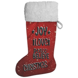 Fluffy Sherpa Lined Christmas Stocking - Joy Love Peace Believe Christmas (Design: Red)