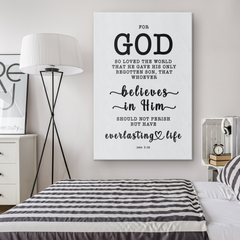 Minimalist Typography Framed Canvas - Believe In Him For Everlasting Life ~John 3:16~