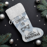 Fluffy Sherpa Lined Christmas Stocking - Christ Is The Light Of Christmas (Design: White Snowflake)