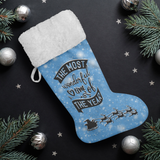 Fluffy Sherpa Lined Christmas Stocking - The Most Wonderful Time Of The Year (Design: Blue)