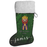 Personalised Name Fluffy Sherpa Lined Christmas Stocking - Wiseman 3 (Design: Green)