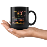 Bible Verses Dishwasher Safe Black Mugs - Psalm 91:4 Design 6