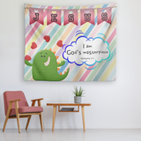 Uplifting Nursery & Kids Room Tapestry - I Am God's Masterpiece ~Ephesians 2:10~ (Design: Dinosaur)