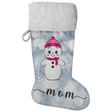 Personalised Name Fluffy Sherpa Lined Christmas Stocking - Snow Woman (Design: White Snowflake)