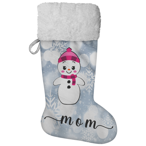 Personalised Name Fluffy Sherpa Lined Christmas Stocking - Snow Woman (Design: White Snowflake)