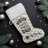 Fluffy Sherpa Lined Christmas Stocking - The Most Wonderful Time Of The Year (Design: Gold Star)