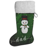 Personalised Name Fluffy Sherpa Lined Christmas Stocking - Snowman (Design: Green)