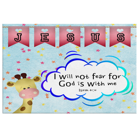Hope Inspiring Nursery & Kids Bedroom Framed Canvas Wall Art - God Is With Me ~Isaiah 41:10~ (Design: Giraffe 2)