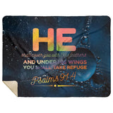 Bible Verses Premium Mink Sherpa Blanket - Take Refuge Under His Wings ~Psalm 91:4~ Design 8