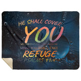 Bible Verses Premium Mink Sherpa Blanket - Take Refuge Under His Wings ~Psalm 91:4~ Design 10