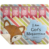 Hope Inspiring Kids Snuggly Blanket - I Am God's Masterpiece ~Ephesians 2:10~ (Design: Fox)