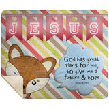 Hope Inspiring Kids Snuggly Blanket - God Has Great Plans For Me ~Jeremiah 29:11~ (Design: Fox)
