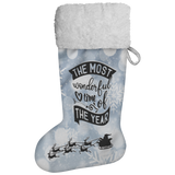 Fluffy Sherpa Lined Christmas Stocking - The Most Wonderful Time Of The Year (Design: White Snowflake)