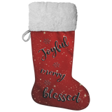 Fluffy Sherpa Lined Christmas Stocking - Joyful Merry Blessed (Design: Red)