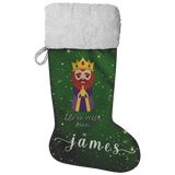 Personalised Name Fluffy Sherpa Lined Christmas Stocking - Wiseman 3 (Design: Green)