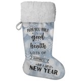 Fluffy Sherpa Lined Christmas Stocking - May You Have Good Health, Lots Of Happiness And A Great New Year (Design: White Snowflake)