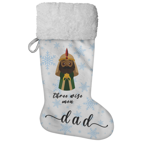 Personalised Name Fluffy Sherpa Lined Christmas Stocking - Wiseman 1 (Design: Blue Snowflake)