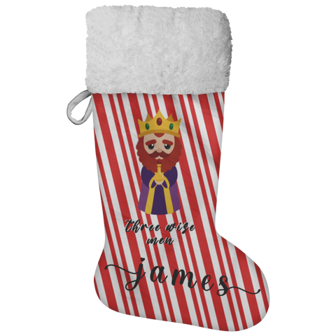 Personalised Name Fluffy Sherpa Lined Christmas Stocking - Wiseman 3 (Design: Candy)