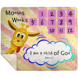 Cozy Plush Baby Milestone Blanket - I Am A Child Of God ~John 1:12~ (Design: Giraffe 1)