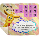 Cozy Plush Baby Milestone Blanket - God Is With Me Always ~Matthew 28:20~ (Design: Giraffe 1)