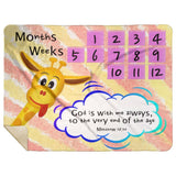 Cozy Plush Baby Milestone Blanket - God Is With Me Always ~Matthew 28:20~ (Design: Giraffe 1)