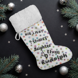Fluffy Sherpa Lined Christmas Stocking - His Light Shines Brighter Than Rudolph (Design: Rainbow Snowflake)