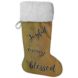 Fluffy Sherpa Lined Christmas Stocking - Joyful Merry Blessed (Design: Gold)