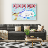 Hope Inspiring Nursery & Kids Bedroom Framed Canvas Wall Art - I Am A Child Of God ~John 1:12~ (Design: Giraffe 2)