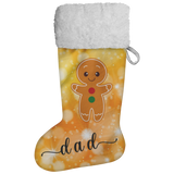 Personalised Name Fluffy Sherpa Lined Christmas Stocking - Gingerbread Man (Design: Orange)