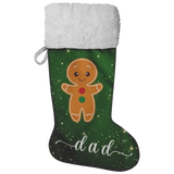 Personalised Name Fluffy Sherpa Lined Christmas Stocking - Gingerbread Man (Design: Green)