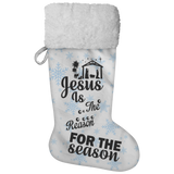 Fluffy Sherpa Lined Christmas Stocking - Jesus Is The Reason For The Season (Design: Blue Snowflake)