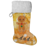 Personalised Name Fluffy Sherpa Lined Christmas Stocking - Gingerbread Man (Design: Orange)