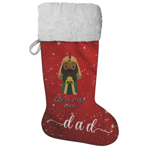 Personalised Name Fluffy Sherpa Lined Christmas Stocking - Wiseman 1 (Design: Red)