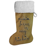 Fluffy Sherpa Lined Christmas Stocking - Jesus Is My Anchor (Design: Gold)