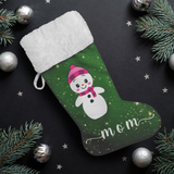 Personalised Name Fluffy Sherpa Lined Christmas Stocking - Snow Woman (Design: Green)