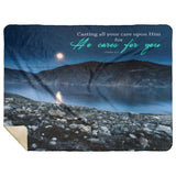 Bible Verses Premium Sherpa Mink Blanket - Casting Your Care Upon Him ~1 Peter 5:7~