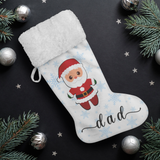 Personalised Name Fluffy Sherpa Lined Christmas Stocking - Santa (Design: Blue Snowflake)