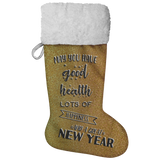 Fluffy Sherpa Lined Christmas Stocking - May You Have Good Health, Lots Of Happiness And A Great New Year (Design: Gold)
